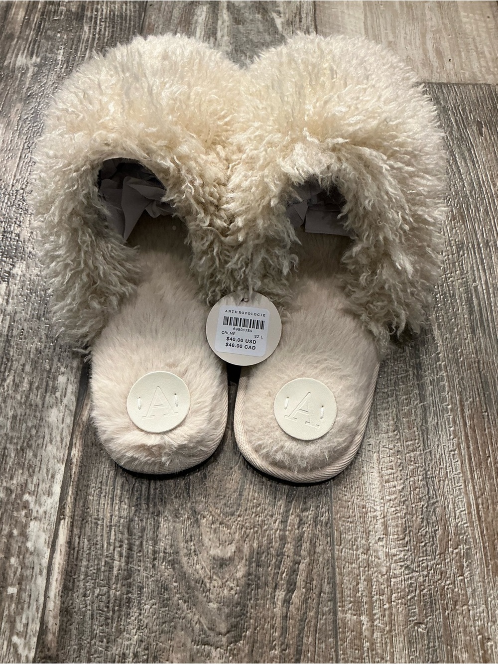 Anthropologie Cream Plush Slip-On Slippers Size Large 9/10 - Picture 11 of 12